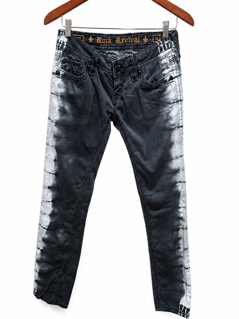 Rock Revival Skinny Jeans Women's Size 26 Gray Tie Dye Stretch Mid Rise Ankle